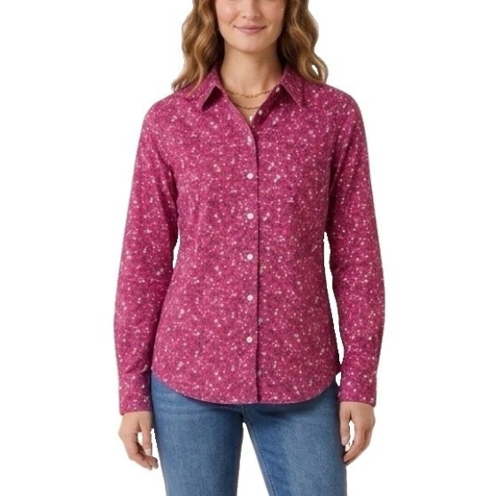LL Bean Pink Floral Long Sleeve Pinpoint Oxford Button Shirt SMALL